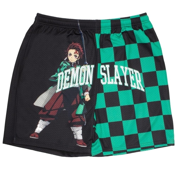 Demon Slayer anime Tanjiro Black Green checkered Men's Shorts M nwt - Picture 1 of 4